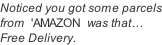 Noticed you got some parcels from  'AMAZON  was that… Free Delivery.